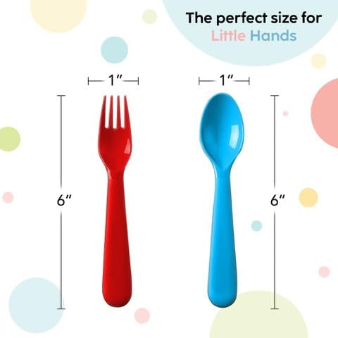 PLASKIDY Toddler Utensils Set of 18 Plastic Kids Utensils Forks and Spoons - BPA FREE/Dishwasher Safe Toddler Flatware Set Brightly Colored Children's Safe Silverewre Cutlery Set