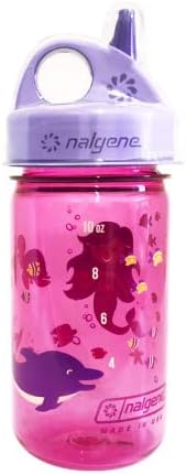 Nalgene Kids Sustain Grip-N-Gulp Water Bottles Made with Material Derived from 50% Plastic Waste, Leak Proof Sippy Cup, Durable, BPA and BPS Free, Dishwasher Safe, Reusable, 12 Ounces, Orange Volcano
