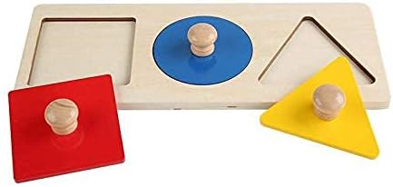 Adena Montessori Colorful Multiple Shape Puzzles Toys for 6-12 Months 1 Year Old Toddler Babies First Shapes Geometric Jumbo Knob Wooden Puzzle Color Sorter (3 Pieces)
