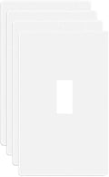 1-Gang Screwless Toggle Switch Wall Plate Cover Toggle Switch Outlet Electrical Faceplate for Light Switch, Receptacle, Dimmers, USB Outlet, GFCI, Child Safe Cover Plate, White (4-Pack)