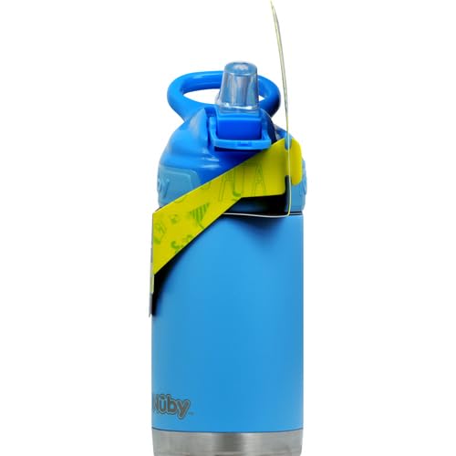 Nuby Thirsty Kids No Spill Flip-It Reflex Stainless Steel Travel Cup or Water Bottle - 10 Oz - 18+ Months - Blue - Back to School Essentials,(Pack of 12)