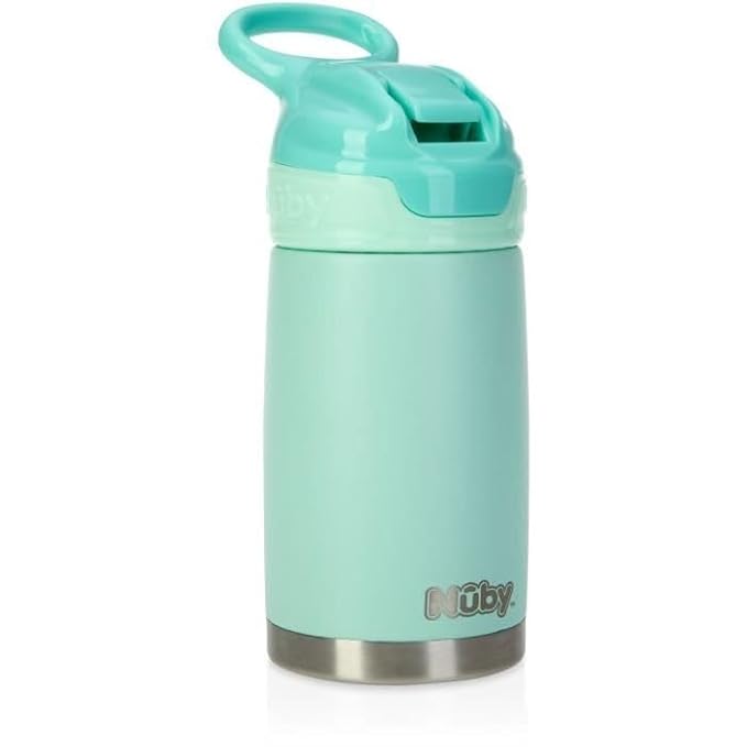 Nuby Thirsty Kids No Spill Flip-It Reflex Stainless Steel Travel Cup or Water Bottle - 10 Oz - 18+ Months - Aqua Mint - Back to School Essentials