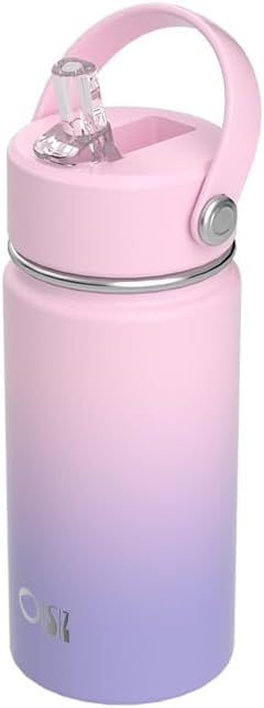 OISIZ Kids Water Bottle with Straw Lid 14oz, Vacuum Insulated 316 Stainless Steel Water Bottles for Kids for School, Leakproof Water Bottle, BPA Free and Keep Cold for 24 Hours