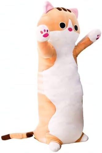 Cat Plush Hugging Pillow, Soft Kitten Plush Body Toy Gifts for Kids (Brown, 27.55 inch)