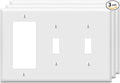 ZEFTV Combination Double Toggle/Single Decorator Rocker Outlet Light Switch Wall Plates 3-Gang Switch Electrical Cover Plate Unbreakable Thermoplastic Faceplate, White (3 Pack)