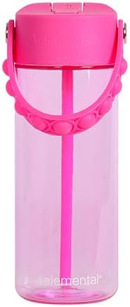 Elemental Water Bottles for Kids - Splash Kids Water Bottle for School with Pop-it Handle - BPA Free Tritan Plastic Water Bottle with Straw Leak Proof when Spout is Closed - Hot Pink - 18oz