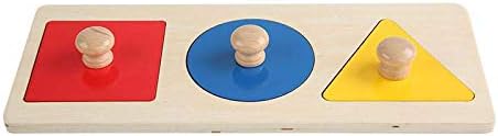 Adena Montessori Colorful Multiple Shape Puzzles Toys for 6-12 Months 1 Year Old Toddler Babies First Shapes Geometric Jumbo Knob Wooden Puzzle Color Sorter (3 Pieces)