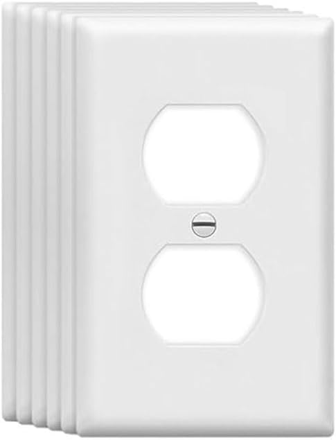 ZEFTV Duplex Wall Plates 1-Gang Switch Outlet Electrical Cover Plate Unbreakable Thermoplastic Faceplate for Light Receptacle Outlet Switch, White (6 Pack)