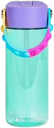 Elemental Water Bottles for Kids - Splash Kids Water Bottle for School with Pop-it Handle - BPA Free Tritan Plastic Water Bottle with Straw Leak Proof when Spout is Closed - Blue Tie Dye- 18oz