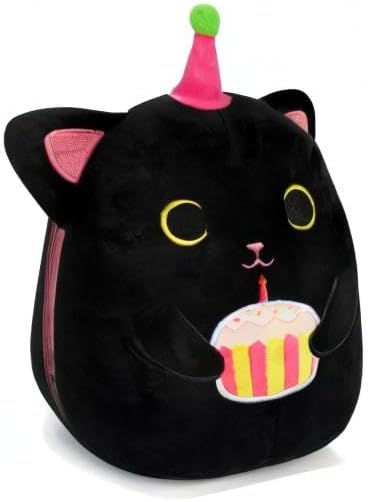 Black Cat Plush, 8 inch Happy Birthday Cat Stuffed Animal with Cake, Cute Plush Black Kitten Birthday Gift for Girls, Boys and Cats, Home Room Decoration