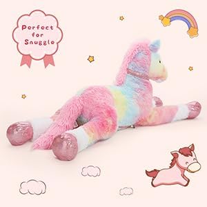 Tezituor 3ft Large Stuffed Horse Animal, Pink Large Stuffed Horse Plush 35 inch Soft Rainbow Pony Plush Body Pillow Toys for Boys Girls Birthday Praty Gift