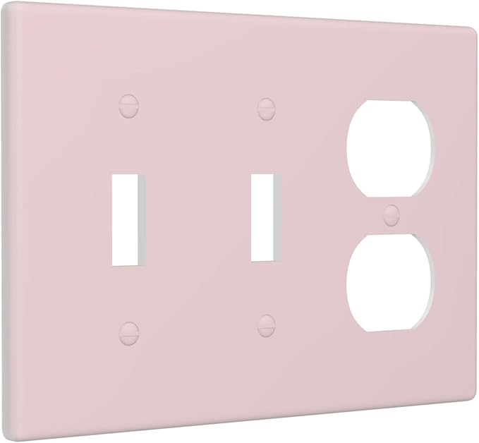 Light Pink 3 Gang 2 Toggle 1 Duplex Combination Light Switch Cover Decorative Girly Woman Solid Color Triple Combo Device Wall Plate Cover Electrical Faceplate Switch Faceplate Standard Size