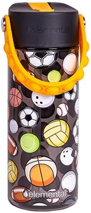 Elemental Water Bottles for Kids - Splash Kids Water Bottle for School with Pop-it Handle - BPA Free Tritan Plastic Water Bottle with Straw Leak Proof when Spout is Closed - Sports Ball - 18oz