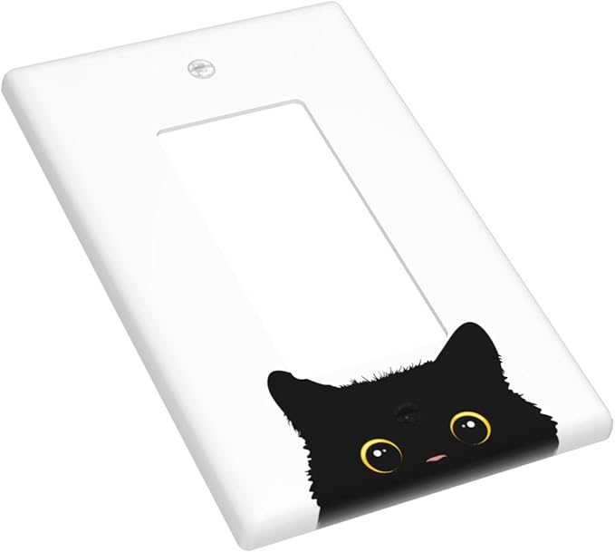 Cute Cat Black Single Gang Rocker Light Switch Cover Plates Decorative Outlet Covers, 1 Gang Rocker Wall Plate