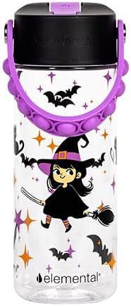 Elemental Water Bottles for Kids - Splash Kids Water Bottle for School with Pop-it Handle - BPA Free Tritan Plastic Water Bottle with Straw Leak Proof when Spout is Closed - Little Witch - 18oz