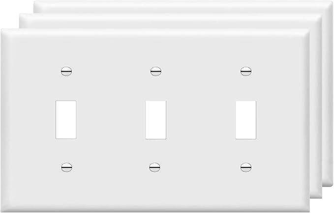 Toggle Light Switch Cover Plate Tripe Decor Wall Plate 3-Gang Electrical Faceplate, White (3-Pack)