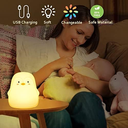 ZKLiLi Night Light for Kids Lamp, 16 Colors Lamp Cute, Dimmable Baby Night Lights for Nursery,Silicone Rechargeable Nightlight for Kids Room, Kawaii Room Decor (Penguin)