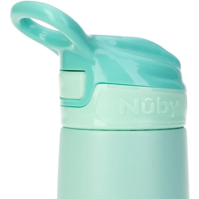 Nuby Thirsty Kids No Spill Flip-It Reflex Stainless Steel Travel Cup or Water Bottle - 10 Oz - 18+ Months - Aqua Mint - Back to School Essentials