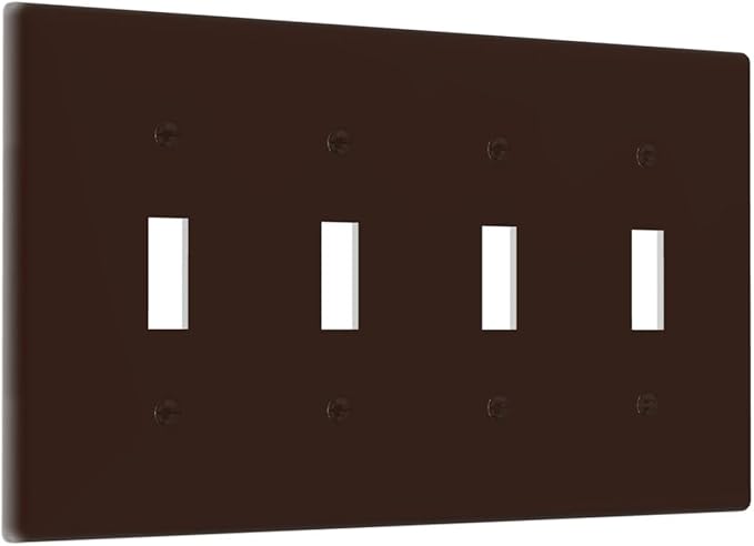 Coffee Brown 4 Gang Quad Toggle Light Switch Cover Decorative Electric Decorative Quadruple Device Switch Face Wall Plate Screwless