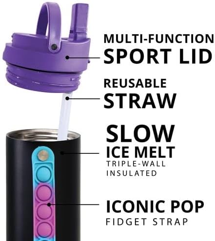 Elemental Iconic Water Bottle for School - 100% Leak-Proof Insulated Water Bottles with Straw Lid & Pop-It Handle - Triple-Wall Insulated & BPA-Free, 20oz – Black Tie Dye