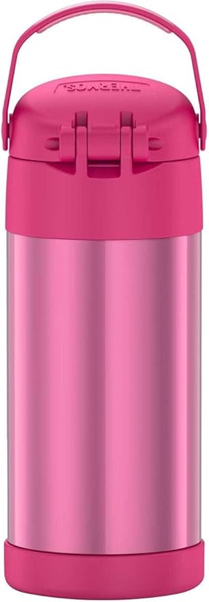 THERMOS FUNTAINER Water Bottle with Straw - 12 Ounce - Kids Stainless Steel Vacuum Insulated Water Bottle with Lid, Pink