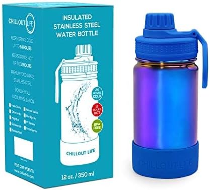 CHILLOUT LIFE 12 oz Kids Insulated Water Bottle for School with Leakproof Spout Lid and Cute Waterproof Stickers, Personalized Stainless Steel Thermos Flask Metal Water Bottle, Dishwasher Safe