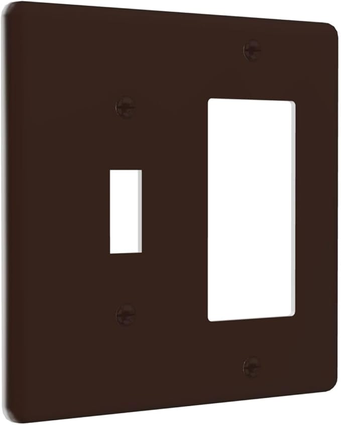 Decorative Brown 2 Gang Combination Single Toggle with One Rocker/GFCI Light Switch Cover Walnut Coffee Tan 1-Toggle 1-Decorator Wall Plate Electrical GFCI Combo Receptacle Outlet Faceplate Covers