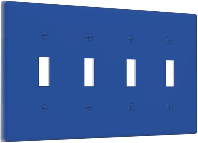 Blue 4 Gang Quad Toggle Light Switch Cover Decorative Electric Decorative Quadruple Device Switch Face Wall Plate Screwless