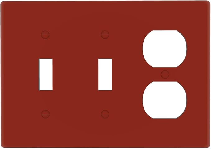 Decorative Solid Brown Red 3 Gang 2 Toggle 1 Duplex Combo Light Switch Cover, Wine Red Triple Device Receptacle Combination Toggle Electric Switch Face Plate Wall Plate Cover
