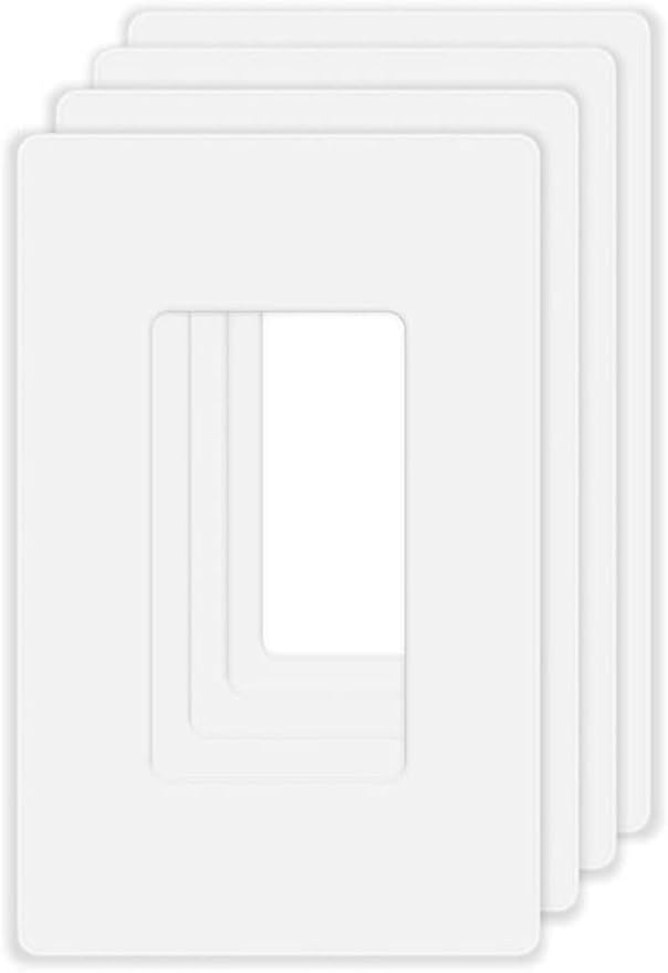 Screwless Decorator Wall Plates 1-Gang Switch Outlet Electrical Cover Plate Unbreakable Thermoplastic Faceplate for Decorative Receptacle Outlet Switch, White (4 Pack)