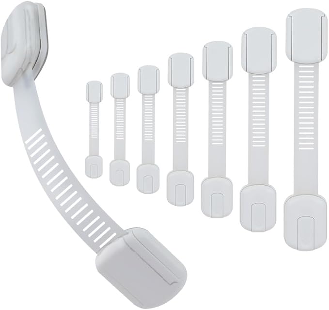 8-Pack Baby Proofing Cabinet Locks, Adjustable Adhesive Strap Latches for Drawer, Cupboard, Oven, Fridge, Toilet Seat - No Drill Child Safety Lock Kit, Easy Installation