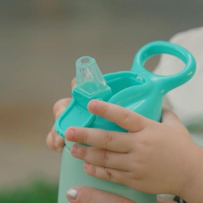 Nuby Thirsty Kids No Spill Flip-It Reflex Stainless Steel Travel Cup or Water Bottle - 10 Oz - 18+ Months - Aqua Mint - Back to School Essentials