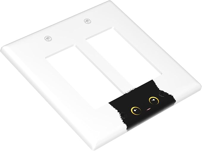 Cute Cat Black Double Gang Rocker Decorative Light Switch Cover, 2-Gang Wall Plate Outlet Cover
