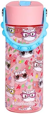 Elemental Water Bottles for Kids - Splash Kids Water Bottle for School with Pop-it Handle - BPA Free Tritan Plastic Water Bottle with Straw Leak Proof when Spout is Closed -Stylish Cat - 18oz