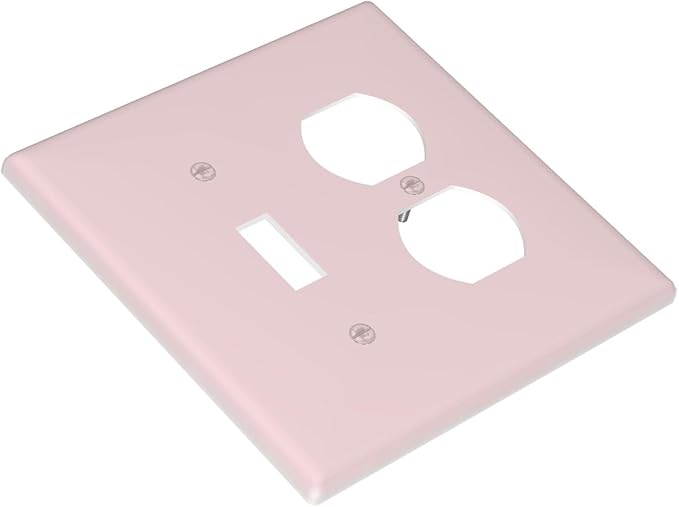 Rose Pink 2 Gang Single Toggle/Duplex Combo Outlet Light Switch Cover, Girly Cute Light Pink Combo 1-Toggle 1-Dimmer Decorator Wall Plate Electrical Faceplate Switchplate
