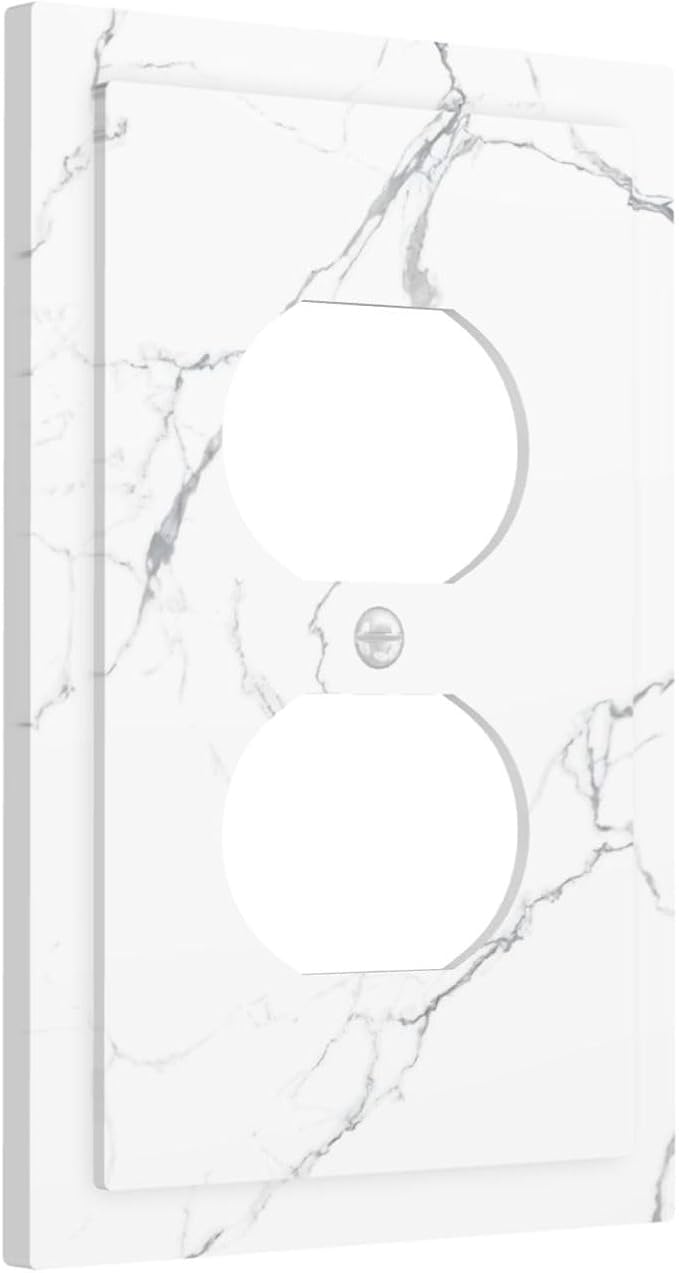 Luxurious White Marble Abstract Print Outlet Covers 1 Gang Duplex Light Switch Cover Decorative Switch Plates Electrical Receptacle Faceplate Wall Plate for Bathroom Kitchen Bedroom Decor