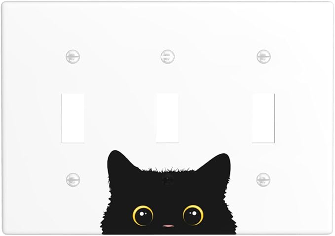 Cute Cat Black Light Switch Cover Plates Decorative Triple Toggle Wall Plate, 3 Gang Lightswitch Cover