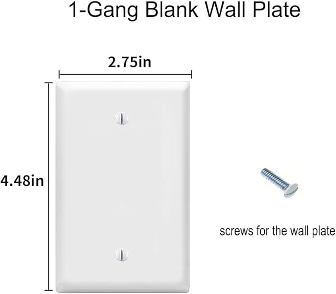 ZEFTV Blank Wall Plates 1-Gang blank Switch Outlet Electrical Cover Plate Unbreakable Thermoplastic Faceplate for Light Receptacle Outlet Switch, White (6 Pack)
