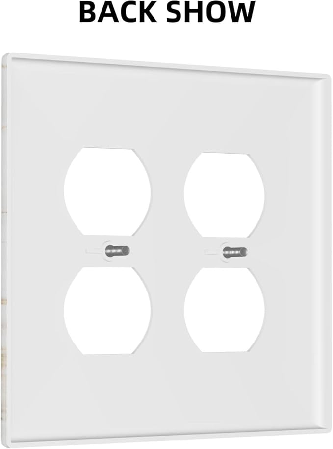 Luxurious Marble Abstract White Gold Tile Modern Simplicity Outlet Covers 2 Gang Double Duplex Decorative Light Switch Covers Electrical Wallplates Socket Faceplate for Bathroom Kitchen Decor