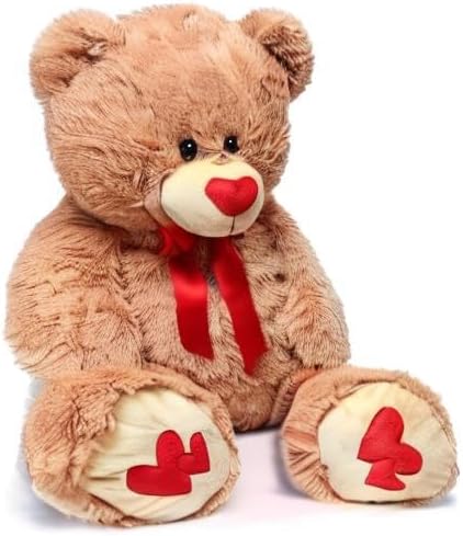 MorisMos Love Heart Giant Teddy Bear, 36 Inch Big Love Bears with Bow Tie, Large Valentines Stuffed Animals for Girlfriend, Boyfriend, Brown