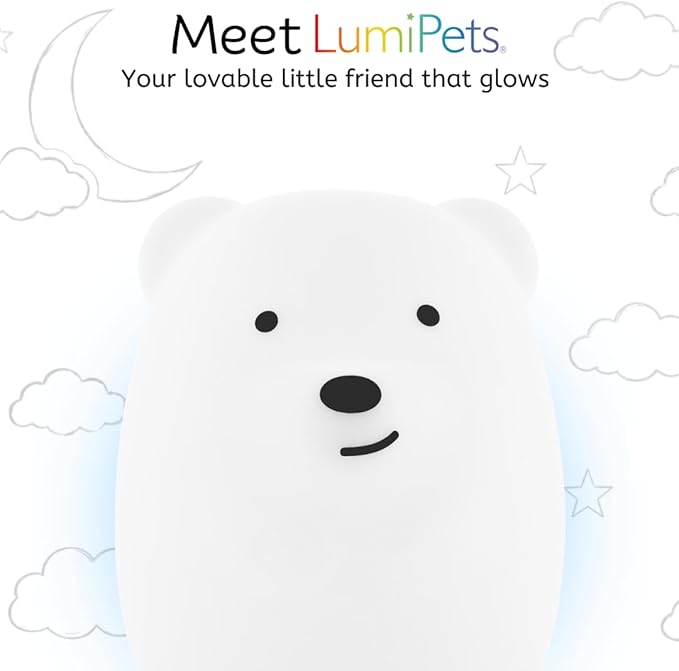 Lumipets Junior Bear Night Light, Soft Silicone Material, 8 Soothing Colors, Cordless, Easy Control, Portable