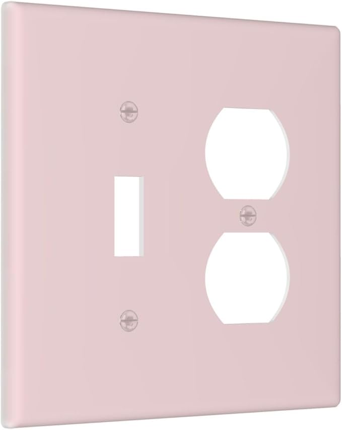 Rose Pink 2 Gang Single Toggle/Duplex Combo Outlet Light Switch Cover, Girly Cute Light Pink Combo 1-Toggle 1-Dimmer Decorator Wall Plate Electrical Faceplate Switchplate
