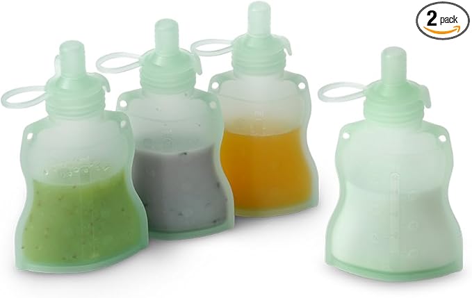 haakaa Silicone Yummy Pouch 4.5 oz – Reusable Silicone Snack & Smoothie Pouch, Refillable, Leak-Resistant, Dishwasher Safe, Eco-Friendly Food Storage for Babies Kids & Toddlers (4-PK, Lime)