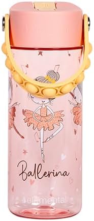Elemental Water Bottles for Kids - Splash Kids Water Bottle for School with Pop-it Handle - BPA Free Tritan Plastic Water Bottle with Straw Leak Proof when Spout is Closed - Ballerina - 18oz