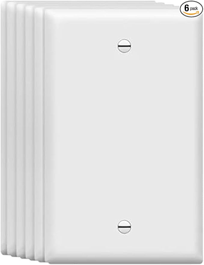 ZEFTV Mid-Size Blank Wall Plates 1-Gang 4.89" x 3.12" blank Switch Outlet Electrical Cover Plate Unbreakable Thermoplastic Faceplate for Light Receptacle Outlet Switch, White (6 Pack)