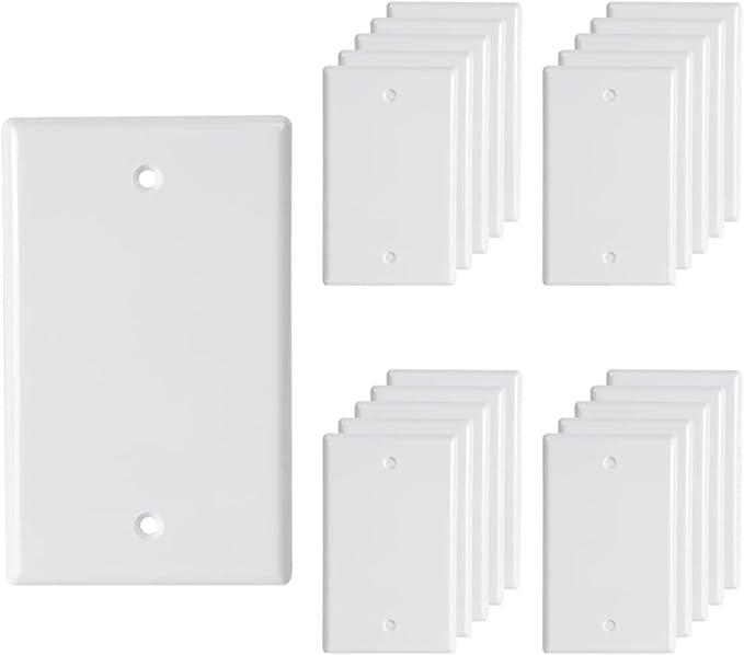 1-Gang Blank Wall Plate Outlet Cover Plate Unbreakable Polycarbonate Thermoplastic Single Blank Faceplate Electrical Receptacle Cover, White, 20 Pack