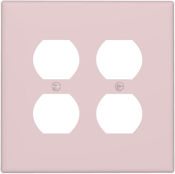 Cute Pink 2 Gang Double Duplex Receptacle Combo Outlet Light Switch Cover Solid Color Woman Girl Girly Wall Plate Electrical Faceplate Decorative Dual Device Switchplate