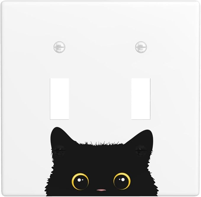 Cute Cat Black Double Light Switch Cover Plates Decorative 2 Gang Wall Plate Double Toggle Lightswitch Cover