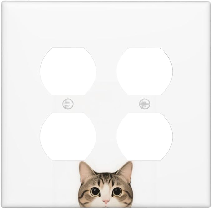 Cat Double Duplex Receptacle Outlet Cover Wall Plate Decorative 2 Gang Light Switch Covers Electrical Switchplate Home Decorate Faceplat for Bathroom Bedroom Kitchen Room 4.5 x 4.5 Inch