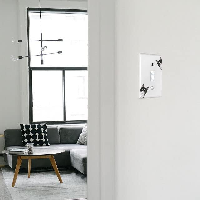 WIRESTER Single Gang Toggle Light Switch Plate/Wall Plate Cover - Black White Tuxedo Cat Hide And Seek